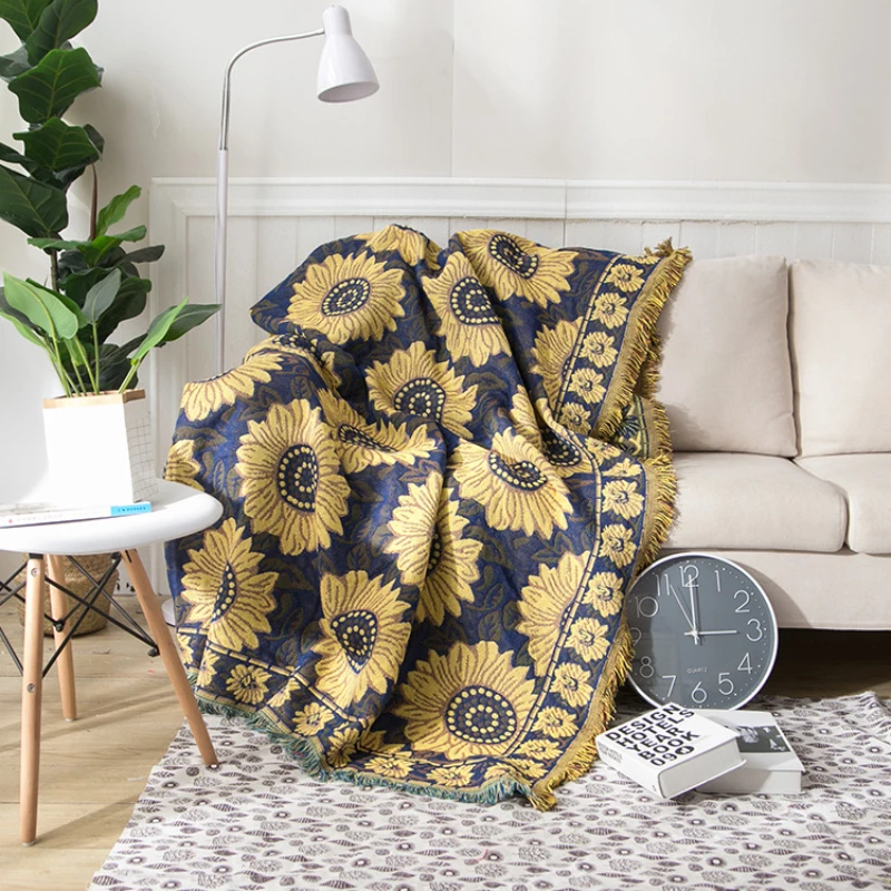 Boho Throw Blanket Fringe - Textile City Ins Rural Blue Sunflower